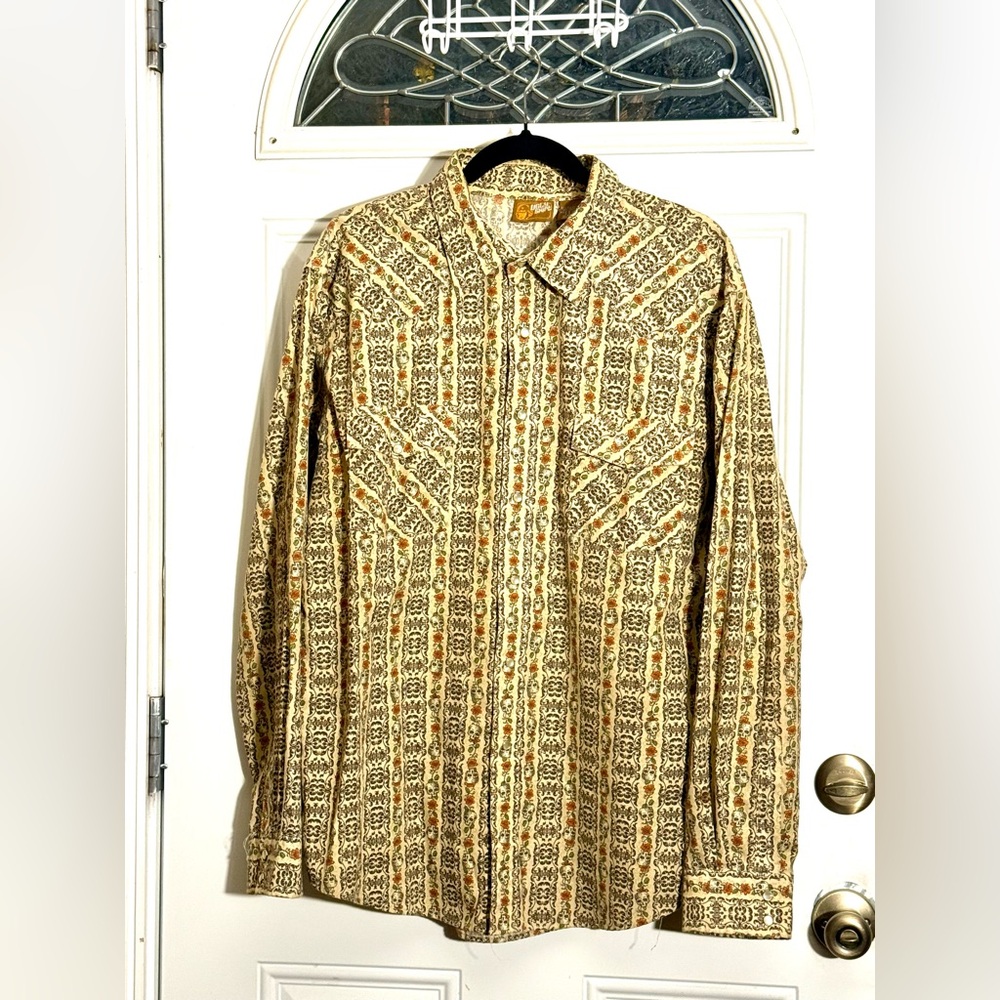 Men's Ugly Shirt XL Pearl Snap Western Skulls Fall Colors Spooky Season
